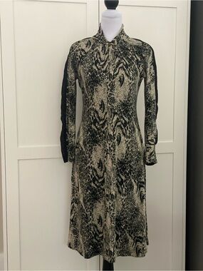 Roberto Cavalli Vintage Black Cream Snakeskin Wool Long Sleeve Dress Medium